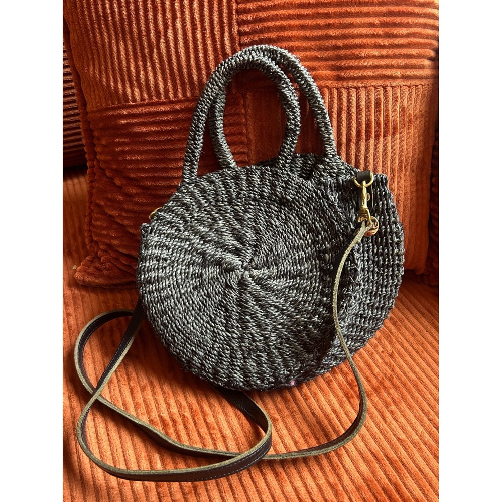 Clare V. Pot de Miel Women's Medium Gray‎ Excellent Woven Round Crossbody Bag